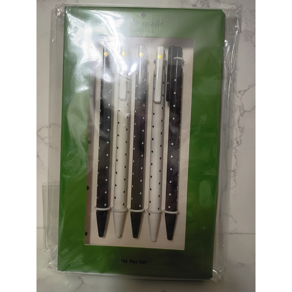 KATE SPADE Black & White Polka Dot 5 Piece Pen Set - NWT